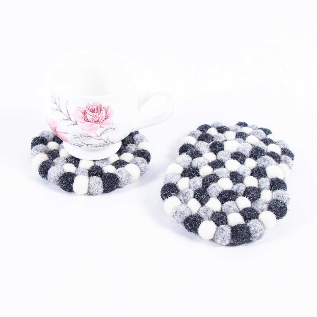Natural Tea Coasters, Round Felt Ball Coasters Set of 4, Wool Felt Coaster, Felted Coaster Active