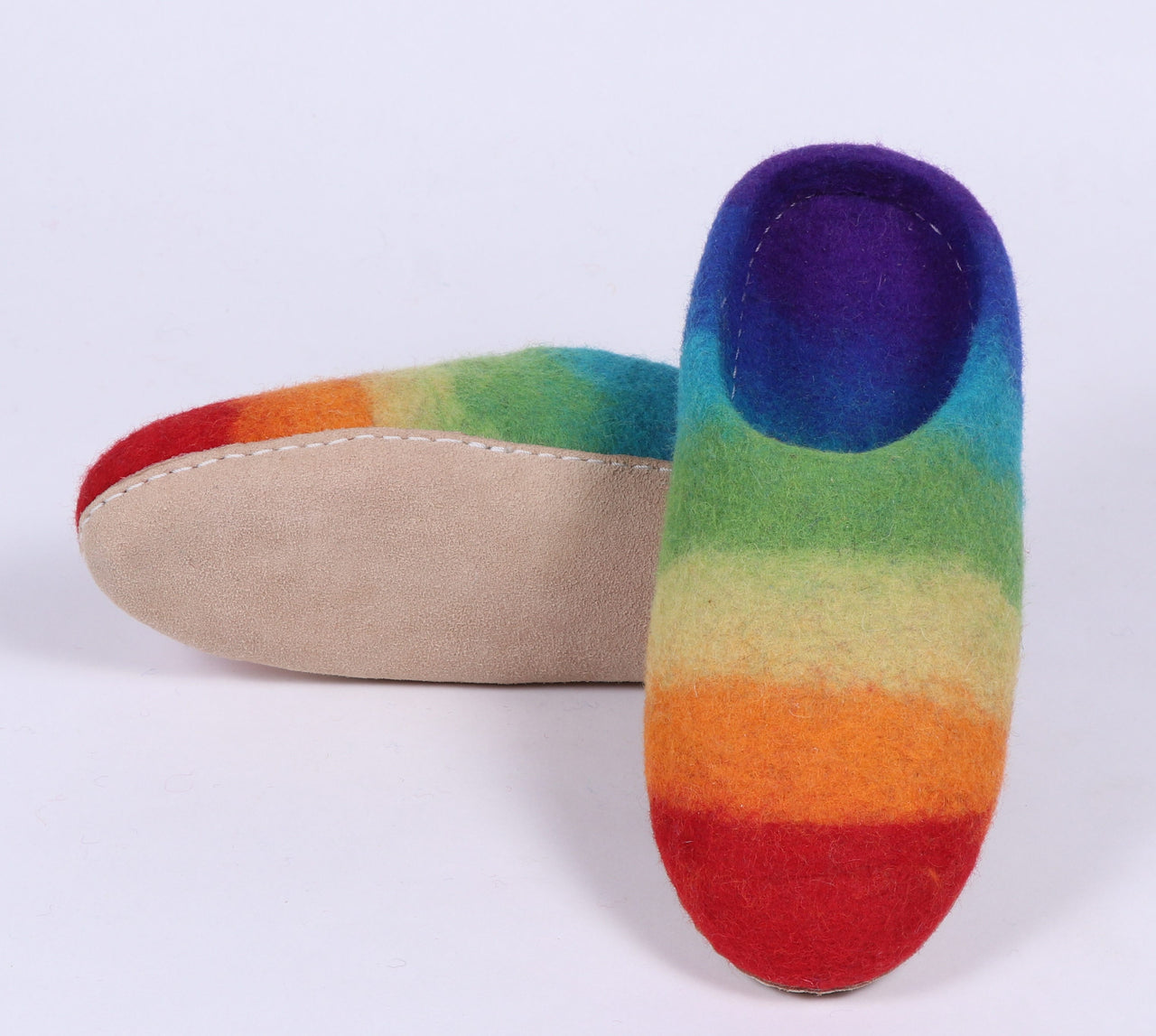 Rainbow felt wool slippers