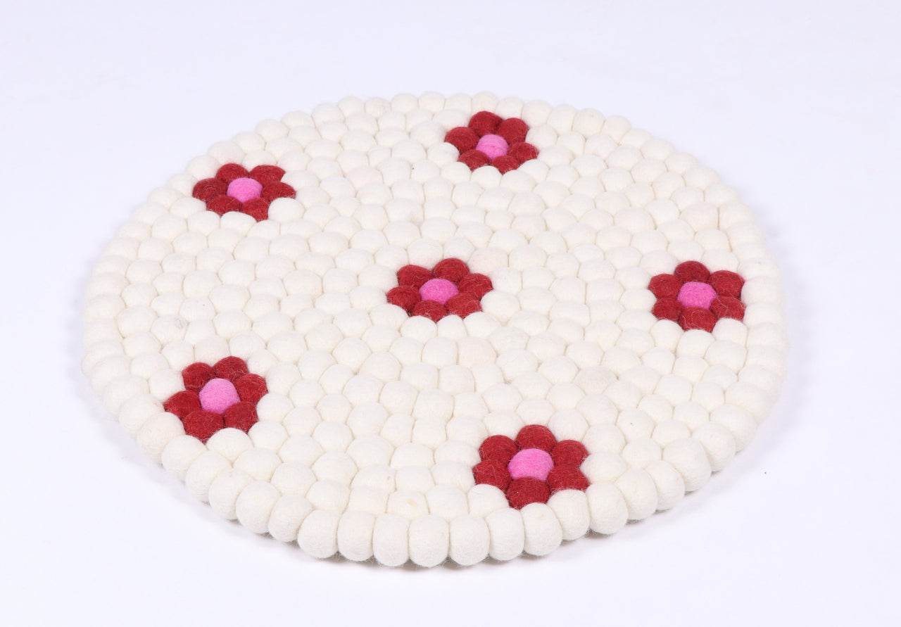 Flower felted ball rug round