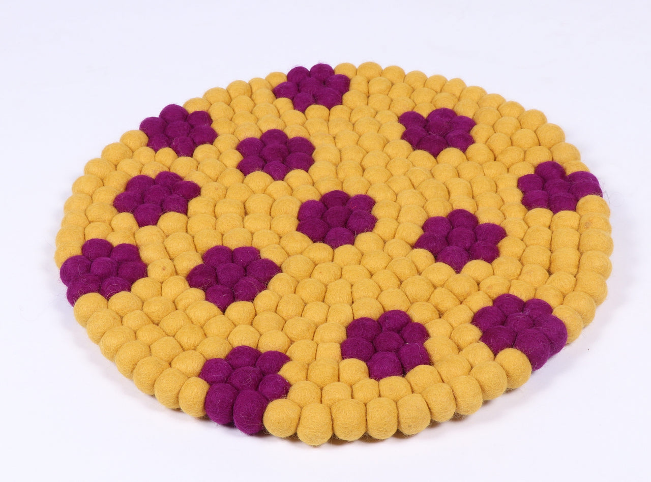 Flower felted ball rug round