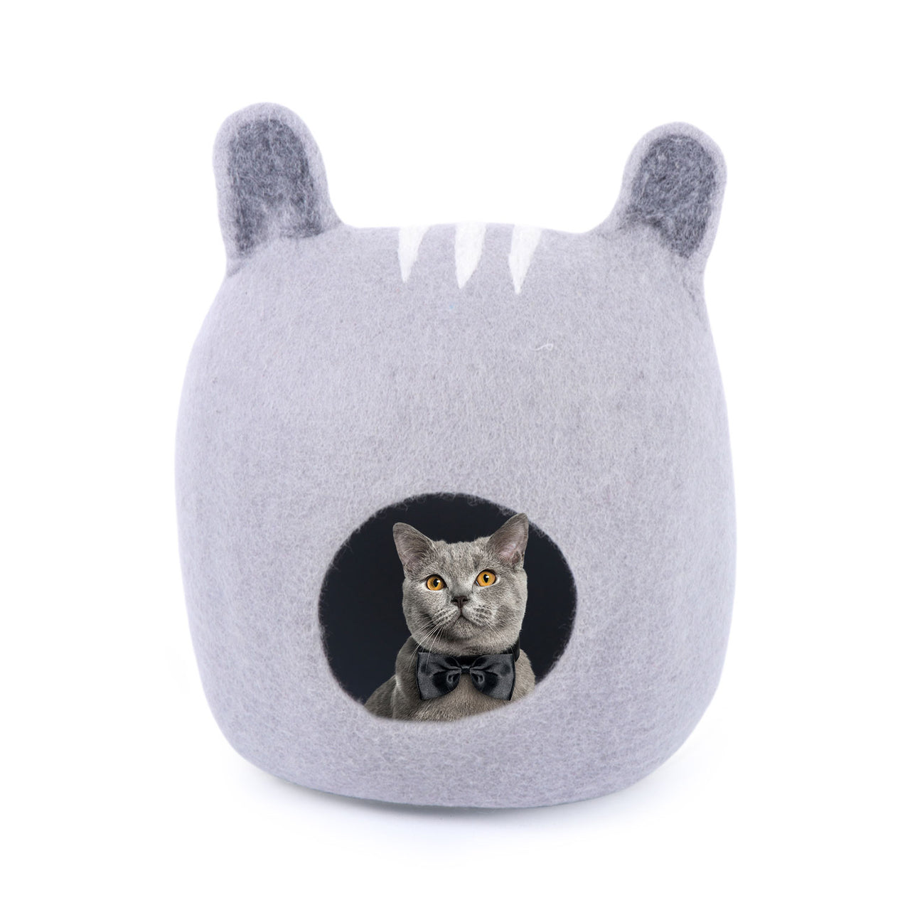 Cat Faced Grey Coloured Felt Cat House With Ears