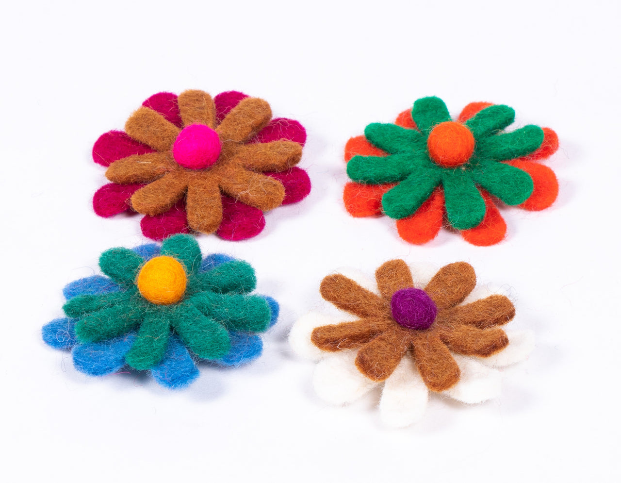 Flower felted brooches