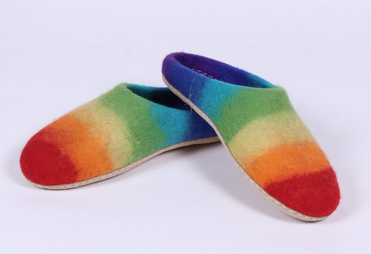 Rainbow felt wool slippers