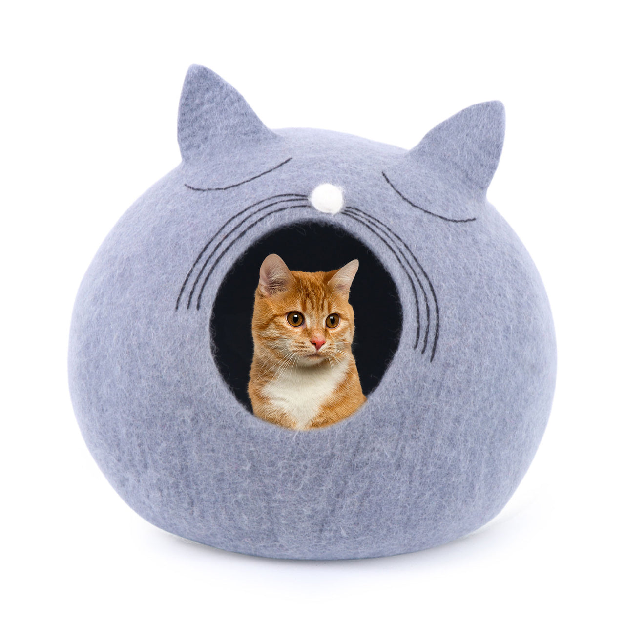 Cat Faced Round Cat House, Felt Cat Cave, Felted Wool Cat Cave Bed