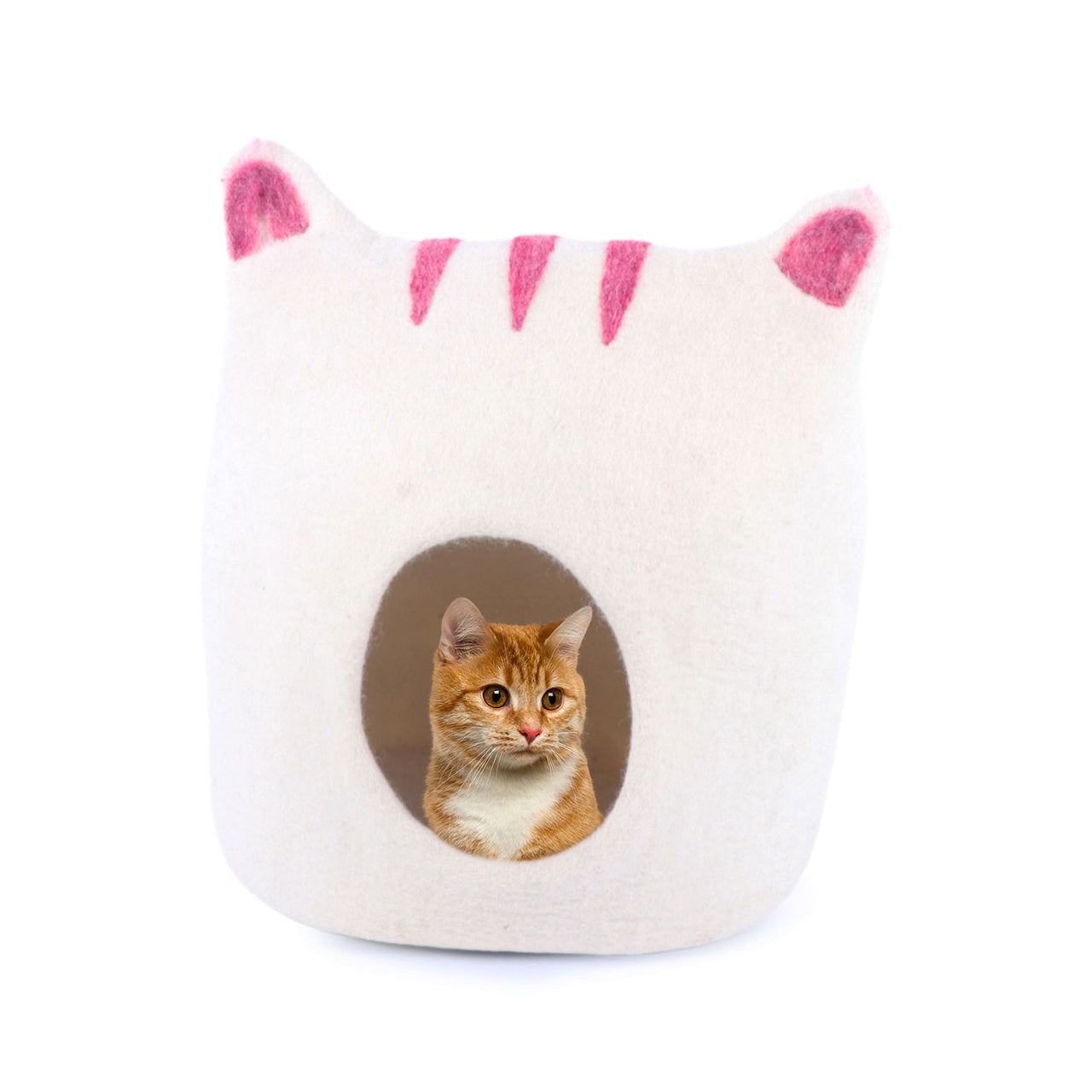 Cat Faced Round Cat House, Felt Cat Cave, Felted Wool Cat Cave Bed