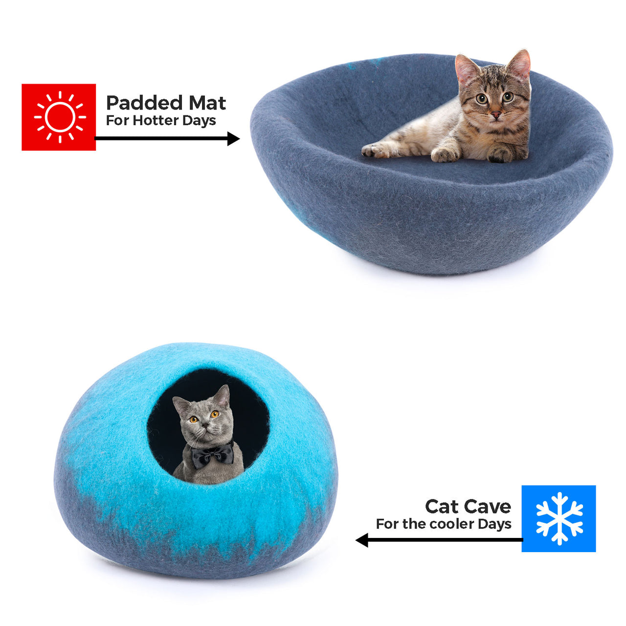 Felt Cat Cave, Wool Cat Cave, Enclosed Cat Bed, Cat Pod, Cat Dome Nest Hiding Place