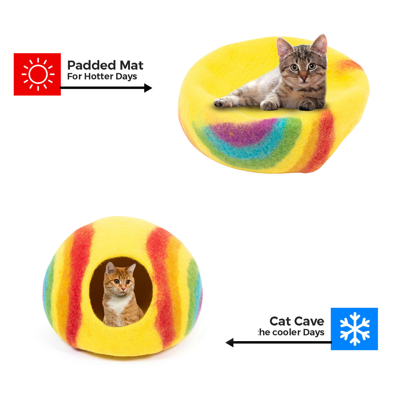 Colorful NZ wool cat cave bed