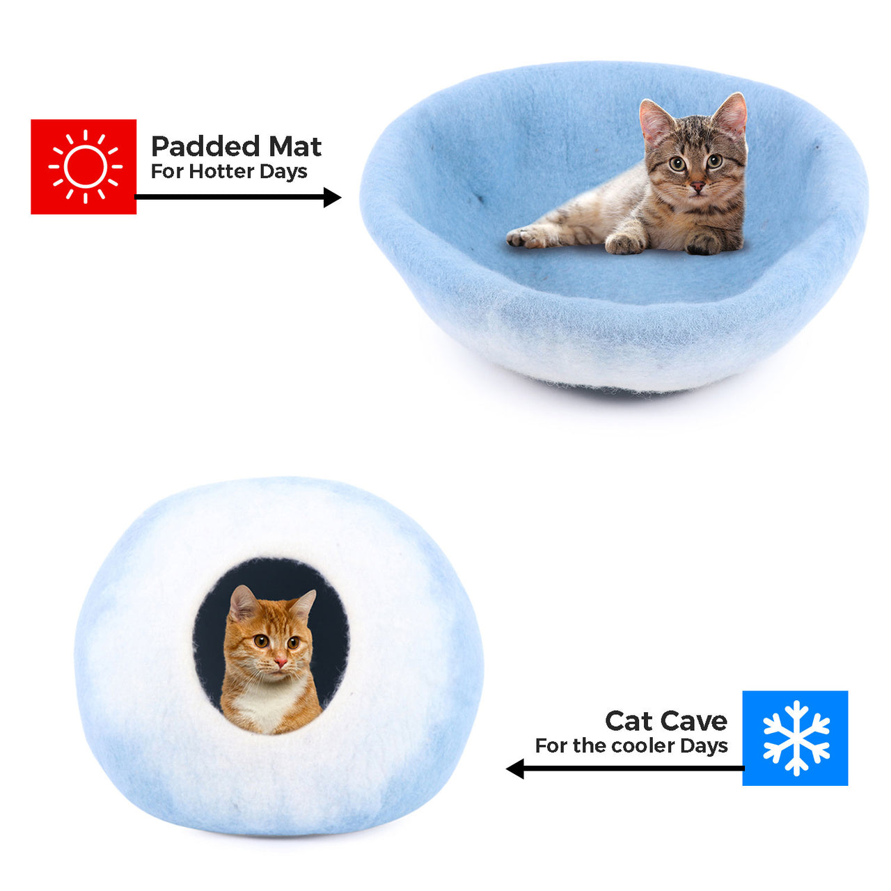 Feltcave Cat Cave Bed, Handmade from Wool, Enclosed Cat Bed, Cat Pod, Cat Dome Nest Hiding Place, Cozy Hideout Cat Igloo Pod for Indoor Cats