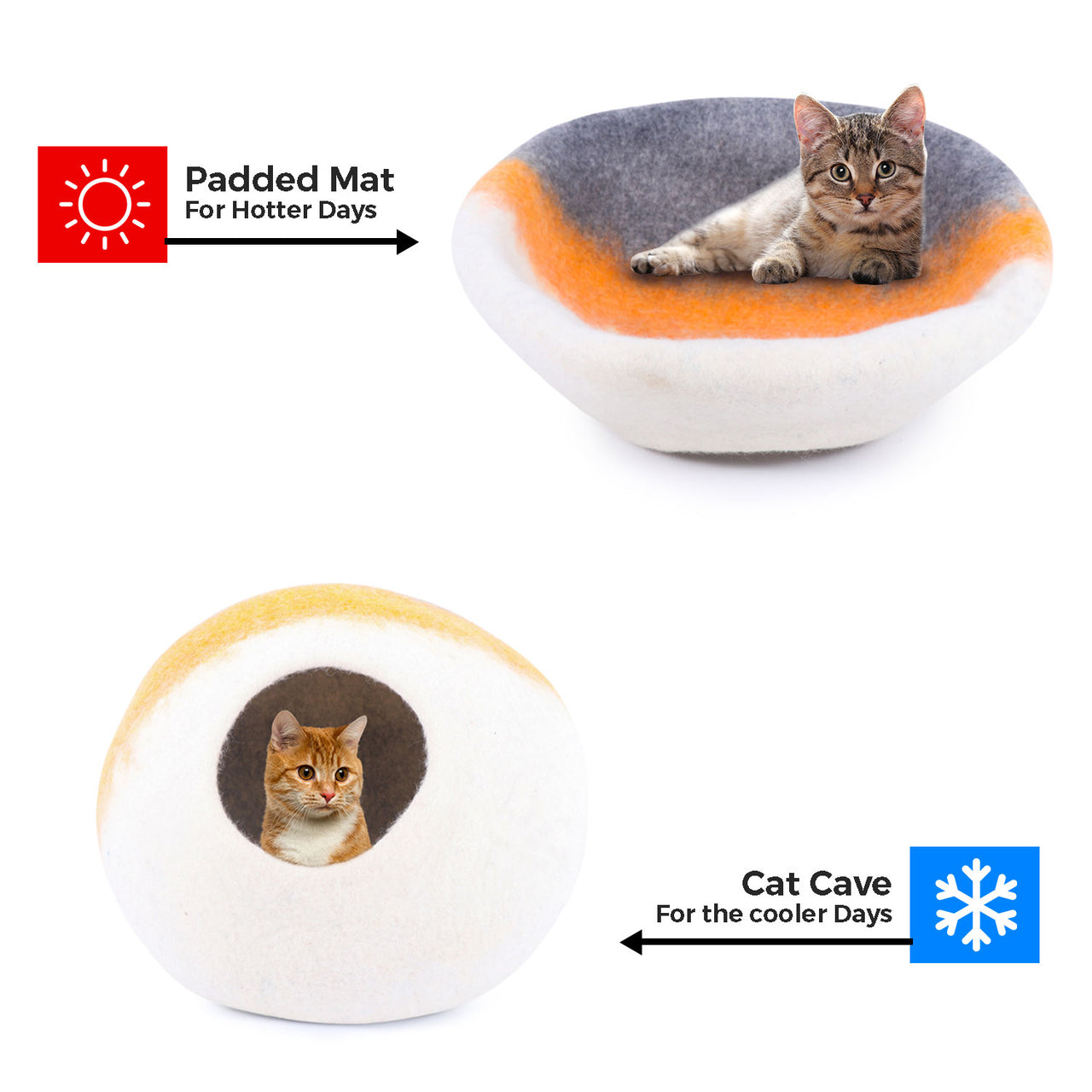 Felt and Wool Cat Cave Bed - Ecofriendly Felt Cat Cave for Cats and Kittens