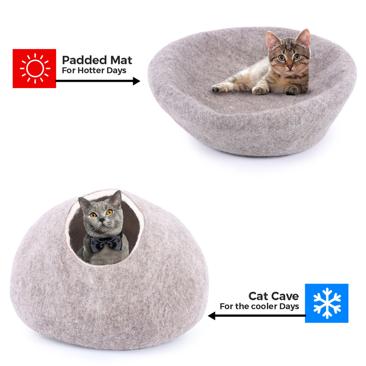 Felt cat cave, Hand Made Cat Cave from Nepal, Felted Wool Cat Cave Bed