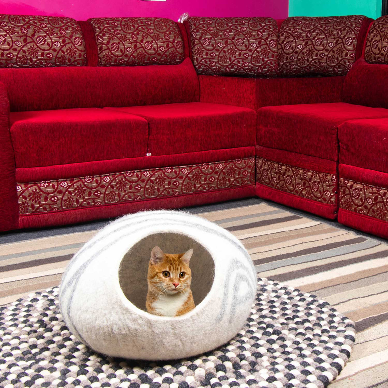 Pet Cave / Kitty Bed /Dog House / Felt Vessel - Hand Felted Wool - Crisp Modern Design