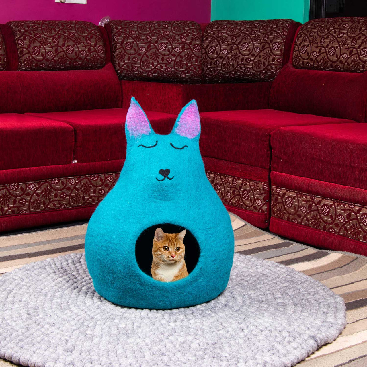 Panda Faced Felt Cat House/Felt Cat Cave