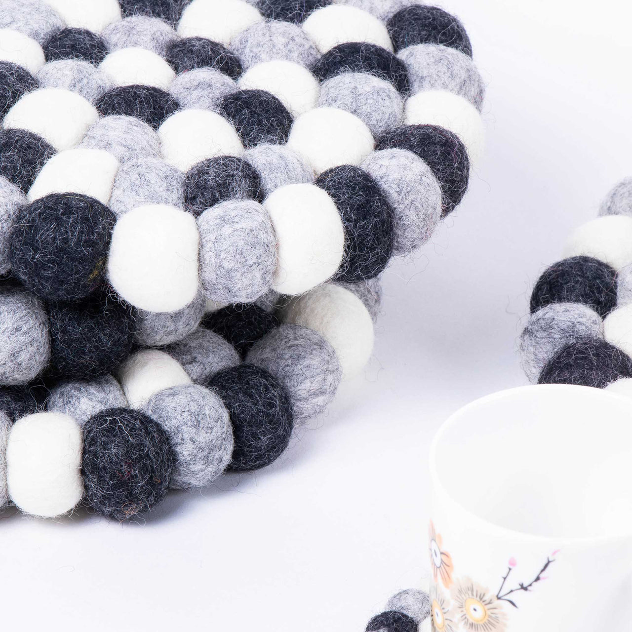 Handmade, Wool Pom Poms, Housewarming Gift, Nepalese Wool Round Pad