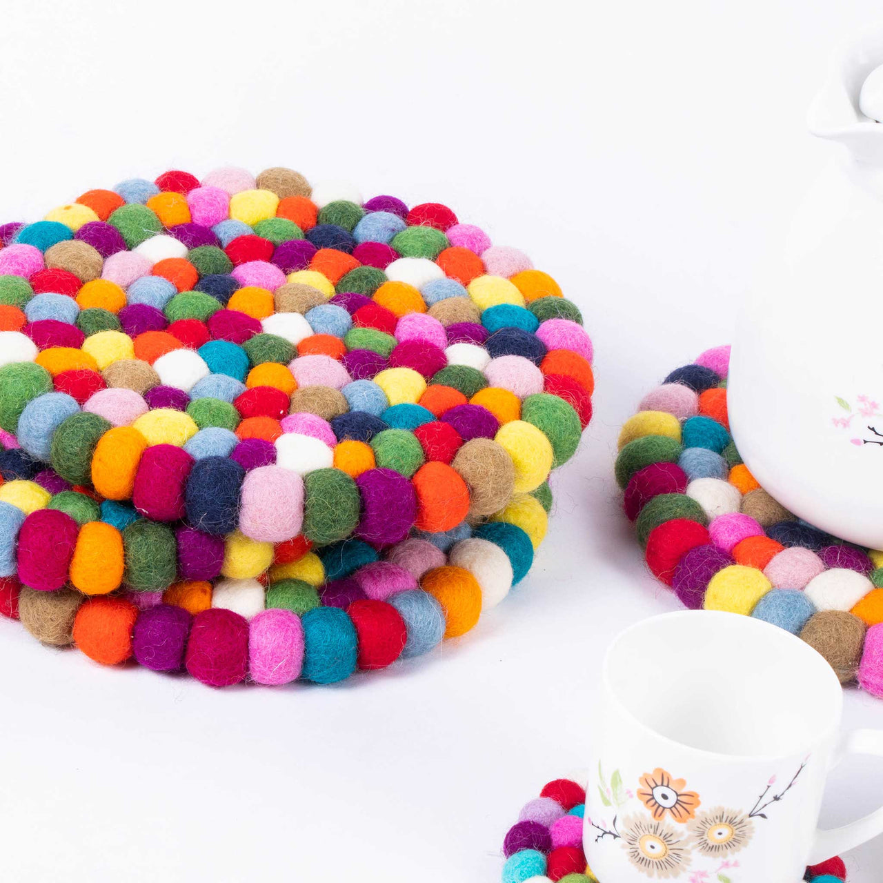 Colorful Felt Trivets Round- Premium Felted Ball Wool Trivets