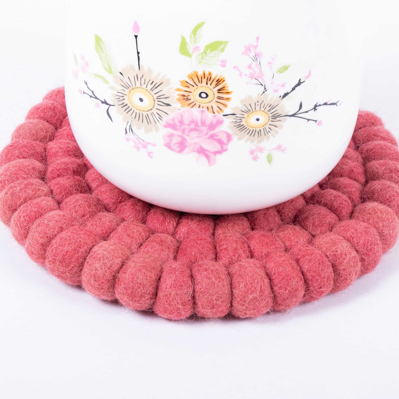 Peach Pink Color Felt Ball Trivet