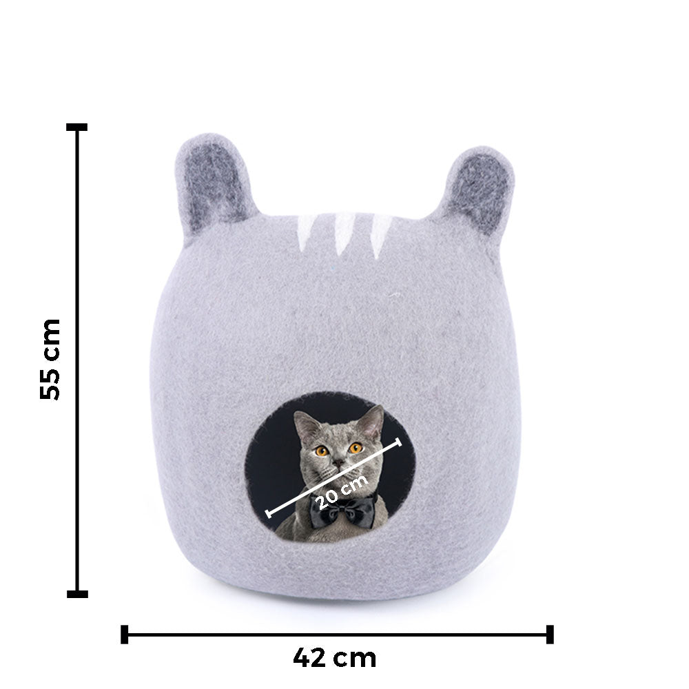 Cat Faced Grey Coloured Felt Cat House With Ears