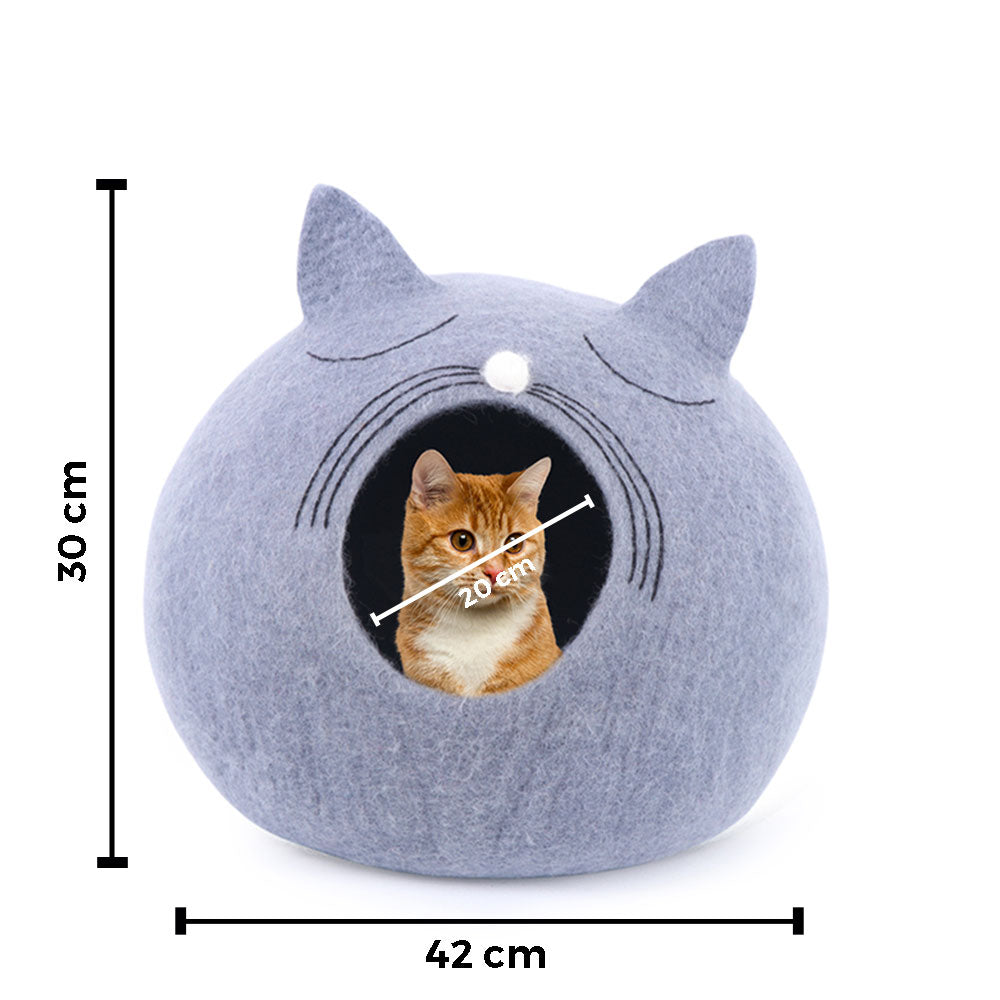 Cat Faced Round Cat House, Felt Cat Cave, Felted Wool Cat Cave Bed