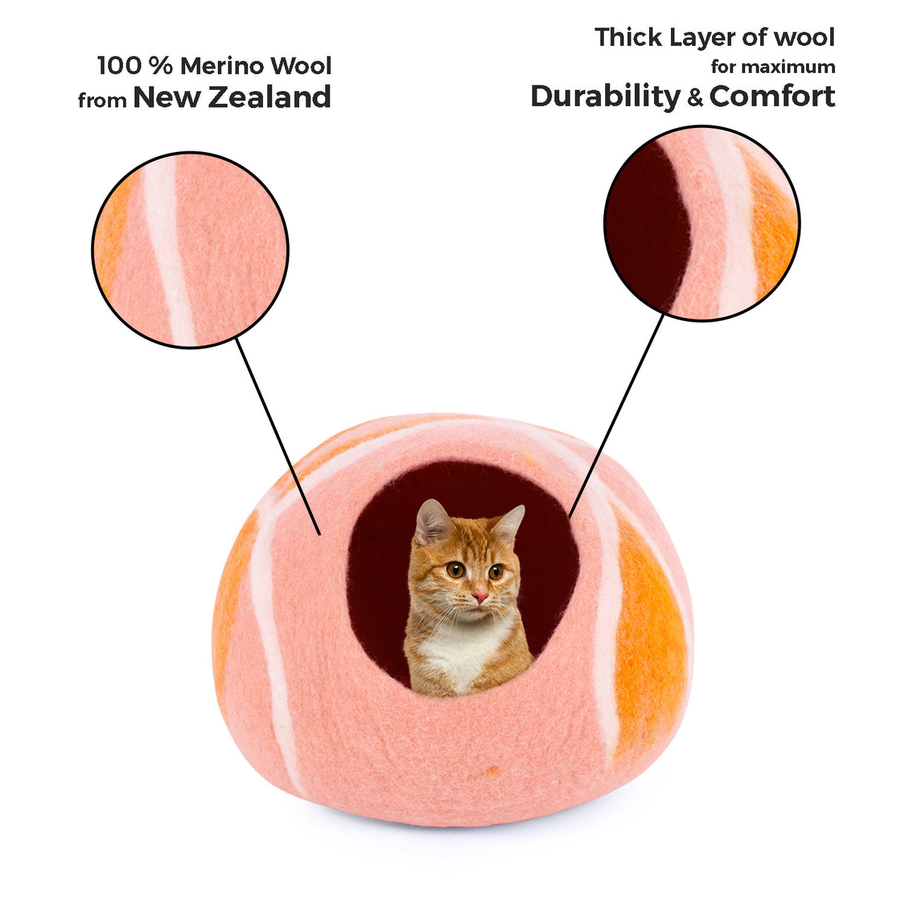 Felt and Wool Felt Cat cave Bed and House for Indoor Kittens Ecm 100% Natural Merino Wool Extremely Cozy and Warm.